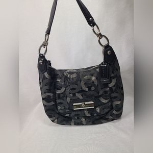 Coach Hobo Bag KRISTIN Chain Link Op Art 18787 Black Silver